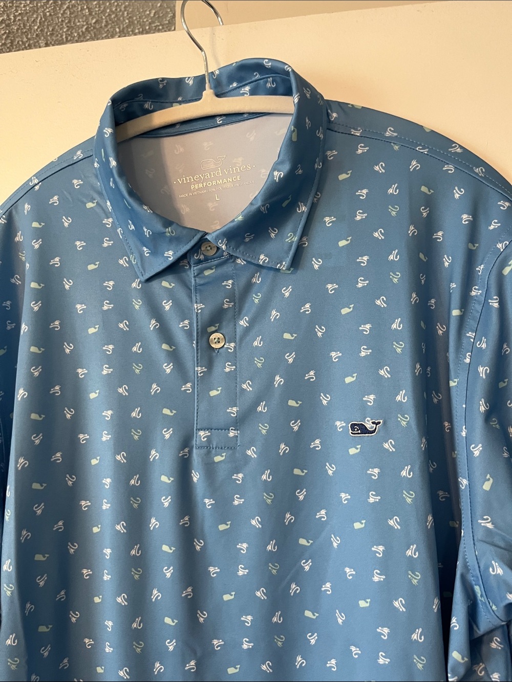 Vineyard Vines Blue Performance Polo with Mini Whale Print
